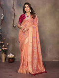 Vedant Vastram Chiffon Net Embroidery work Bollywood Fancy Saree - Orange | Grocsy