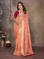 Vedant Vastram Chiffon Net Embroidery work Bollywood Fancy Saree - Orange | Grocsy