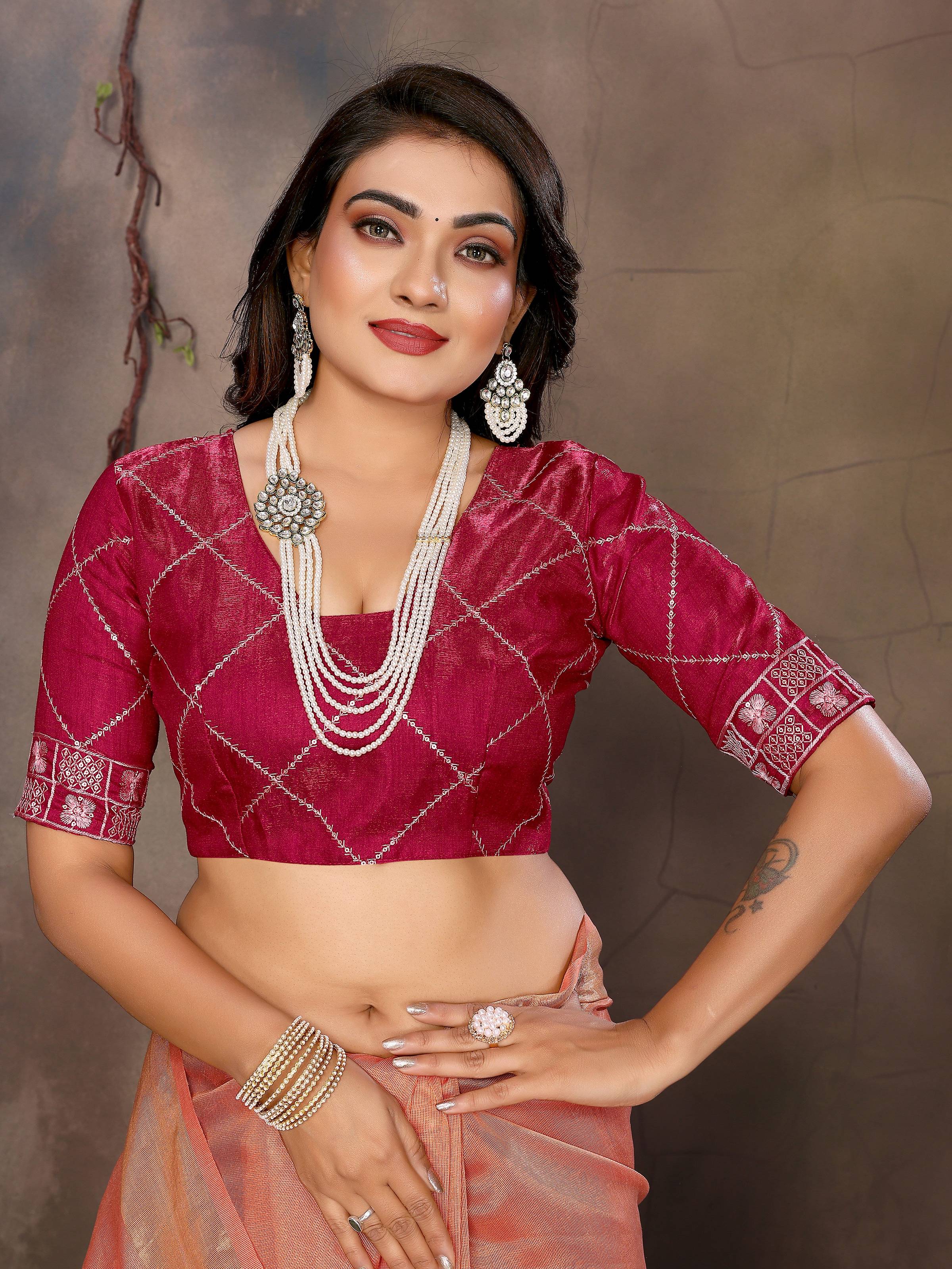 Vedant Vastram Chiffon Net Embroidery work Bollywood Fancy Saree - Orange | Grocsy