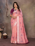 Vedant Vastram Chiffon Net Embroidery work Bollywood Fancy Saree - Peach | Grocsy