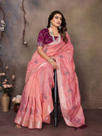 Vedant Vastram Chiffon Net Embroidery work Bollywood Fancy Saree - Peach | Grocsy