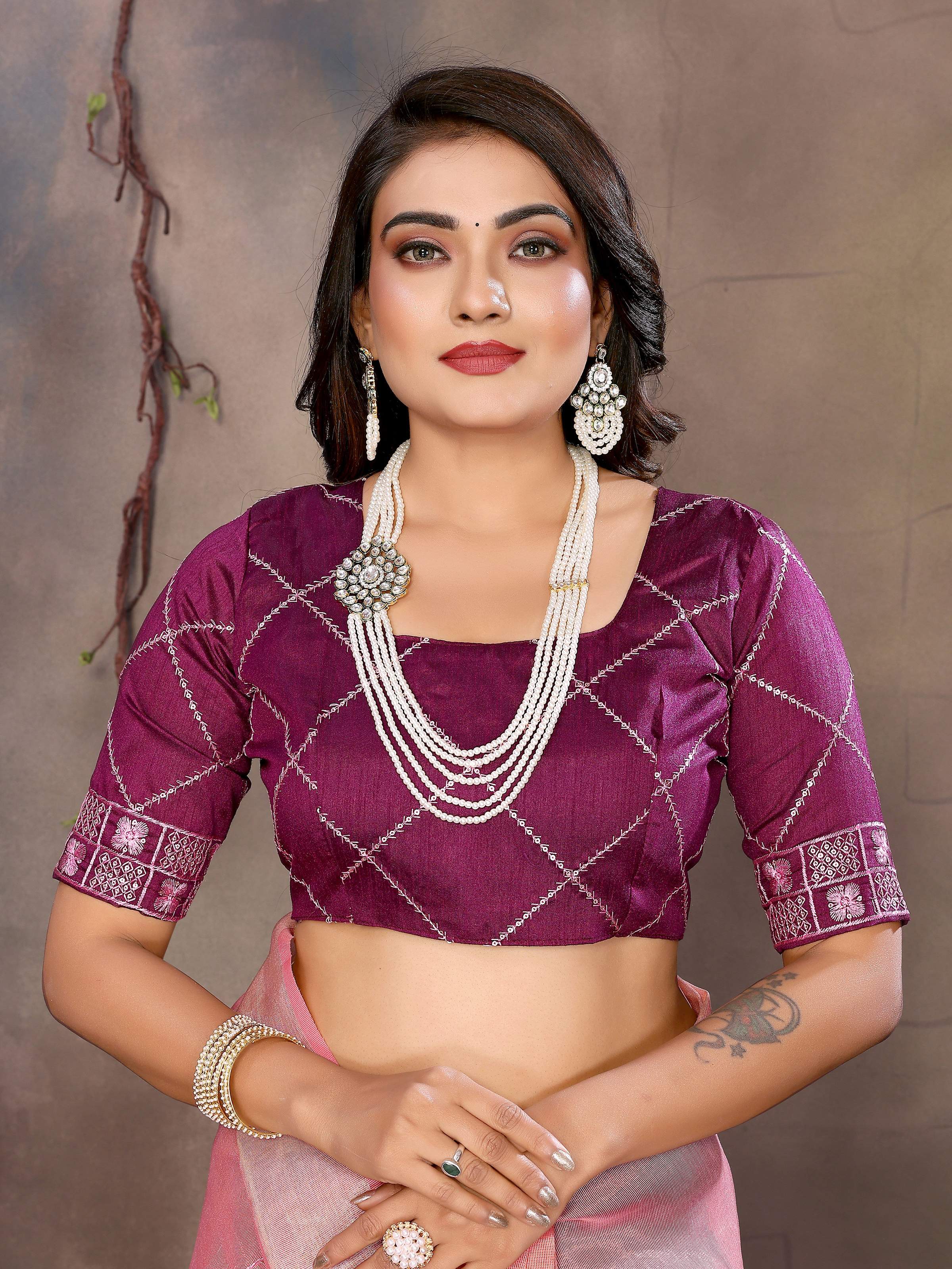 Vedant Vastram Chiffon Net Embroidery work Bollywood Fancy Saree - Peach | Grocsy