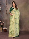 Vedant Vastram Chiffon Net Embroidery work Bollywood Fancy Saree - Pista | Grocsy