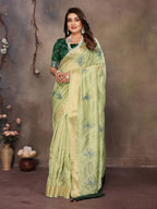 Vedant Vastram Chiffon Net Embroidery work Bollywood Fancy Saree - Pista | Grocsy