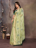 Vedant Vastram Chiffon Net Embroidery work Bollywood Fancy Saree - Pista | Grocsy
