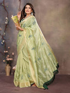 Vedant Vastram Chiffon Net Embroidery work Bollywood Fancy Saree - Pista | Grocsy