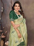 Vedant Vastram Chiffon Net Embroidery work Bollywood Fancy Saree - Pista | Grocsy