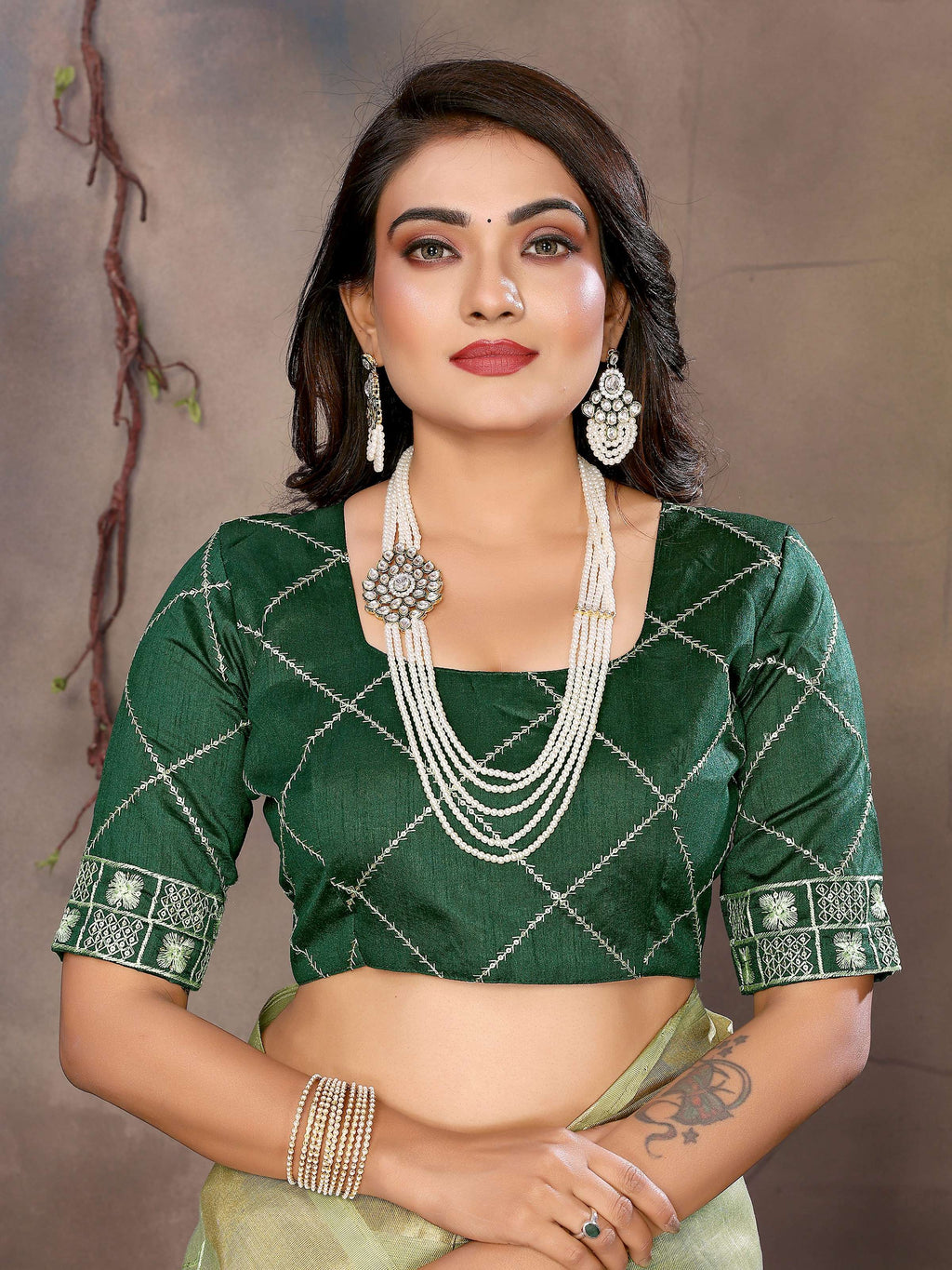 Vedant Vastram Chiffon Net Embroidery work Bollywood Fancy Saree - Pista | Grocsy