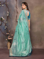 Vedant Vastram Chiffon Net Embroidery work Bollywood Fancy Saree - Turquoise | Grocsy