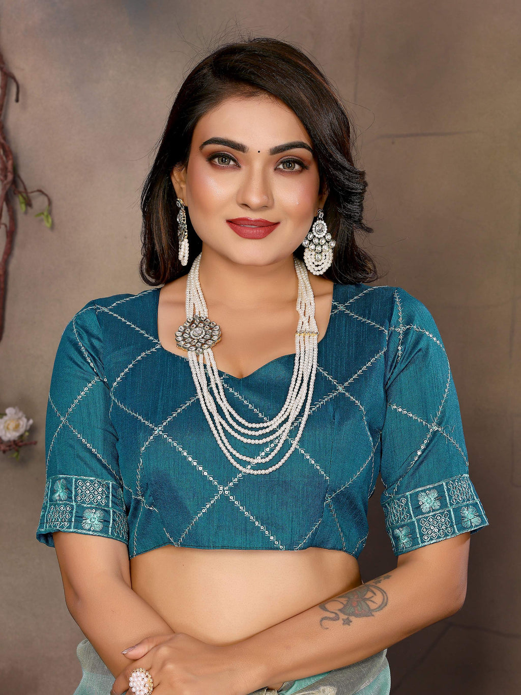 Vedant Vastram Chiffon Net Embroidery work Bollywood Fancy Saree - Turquoise | Grocsy