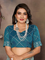 Vedant Vastram Chiffon Net Embroidery work Bollywood Fancy Saree - Turquoise | Grocsy
