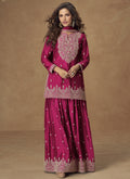 Vegaa Fashion Pink Chinon Silk Embroidered Palazzo Suit | Grocsy