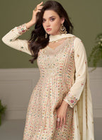 Vegaa Fashion cream embroidery Real Georgette Salwar Suit | Grocsy