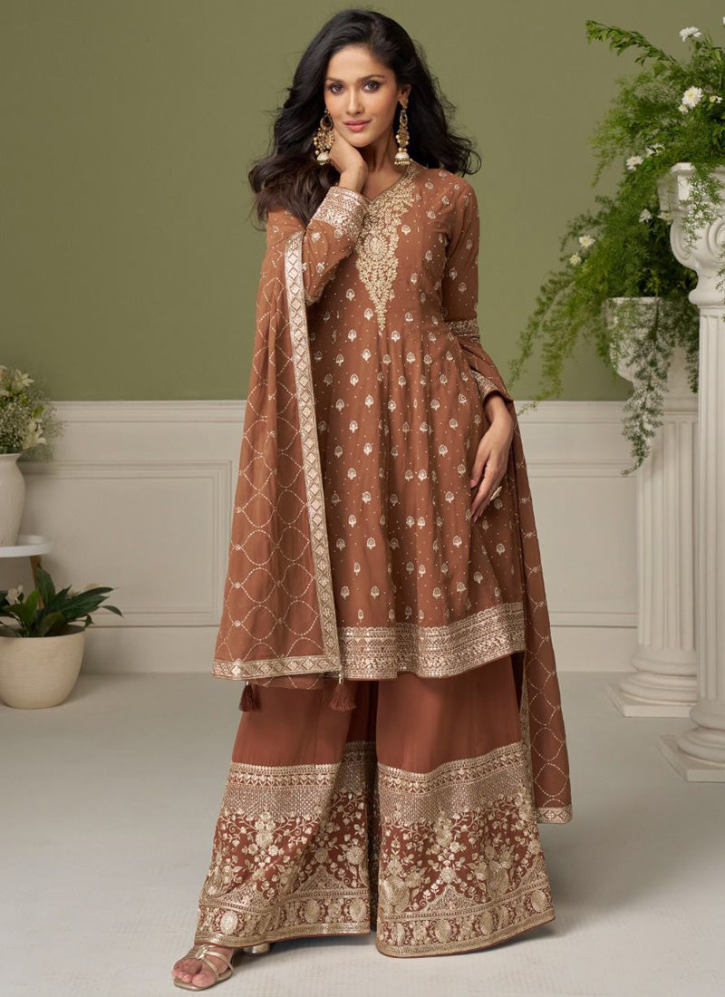 Vegaa Fashion Brown embroidery Real Georgette Salwar Suit | Grocsy