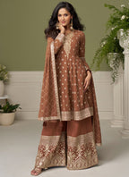 Vegaa Fashion Brown embroidery Real Georgette Salwar Suit | Grocsy