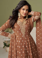 Vegaa Fashion Brown embroidery Real Georgette Salwar Suit | Grocsy