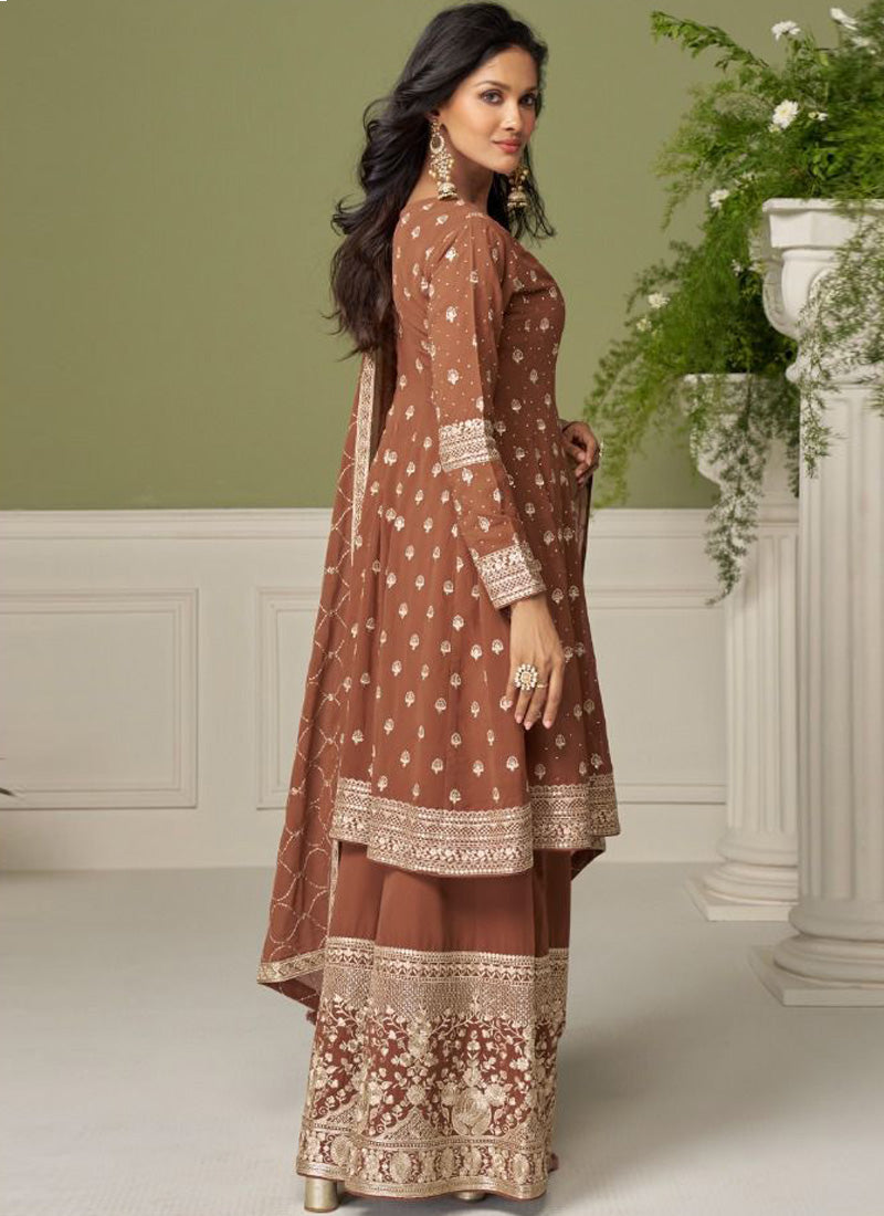 Vegaa Fashion Brown embroidery Real Georgette Salwar Suit | Grocsy