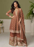 Vegaa Fashion Brown embroidery Real Georgette Salwar Suit | Grocsy