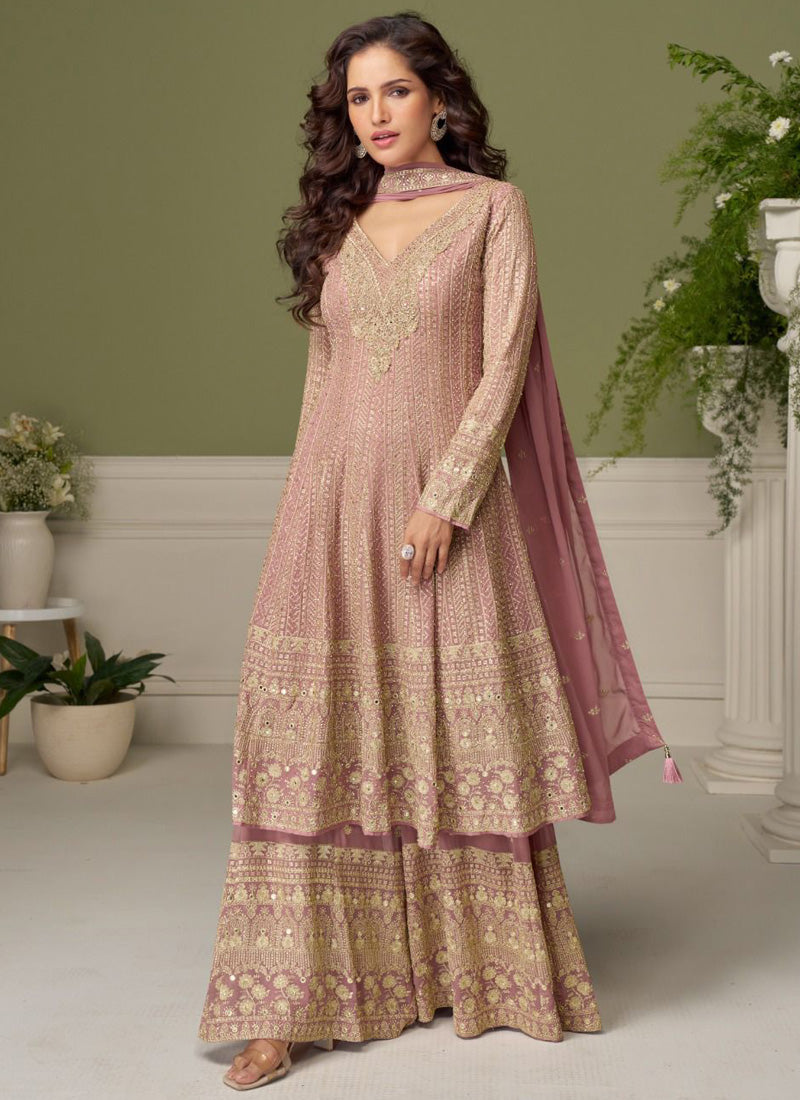 Vegaa Fashion light-pink embroidery Real Georgette Salwar Suit | Grocsy