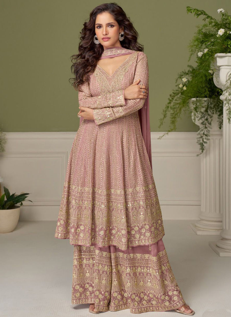 Vegaa Fashion light-pink embroidery Real Georgette Salwar Suit | Grocsy