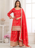 Vegaa Fashion Red Embroidery Real Simar Silk Salwar Suit | Grocsy