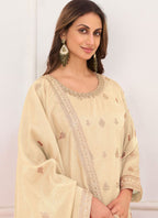 Vegaa Fashion Cream Embroidery Real Simar Silk Salwar Suit | Grocsy