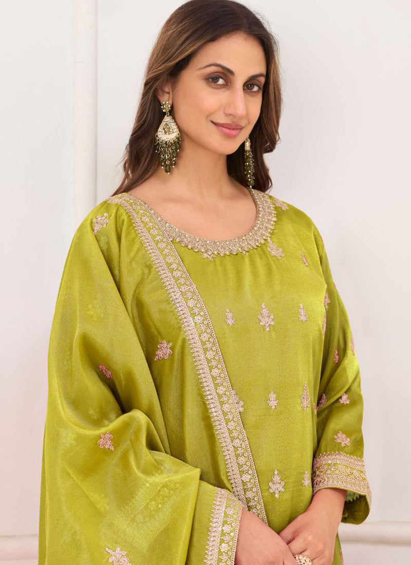 Vegaa Fashion light-green Embroidery Real Simar Silk Salwar Suit | Grocsy