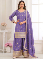 Vegaa Fashion Purple Embroidery Real Simar Silk Salwar Suit | Grocsy