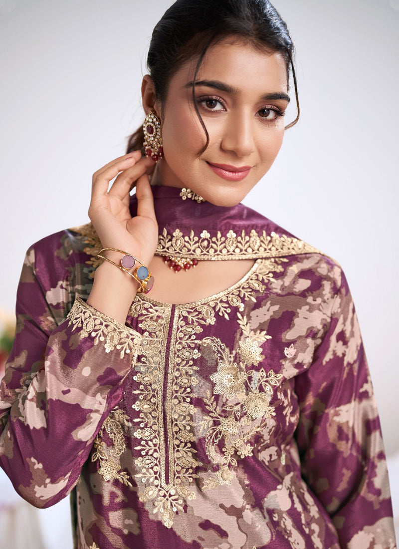 Vegaa Fashion light-purple Embroidery Chinon Silk Salwar suit | Grocsy