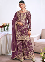 Vegaa Fashion light-purple Embroidery Chinon Silk Salwar suit | Grocsy