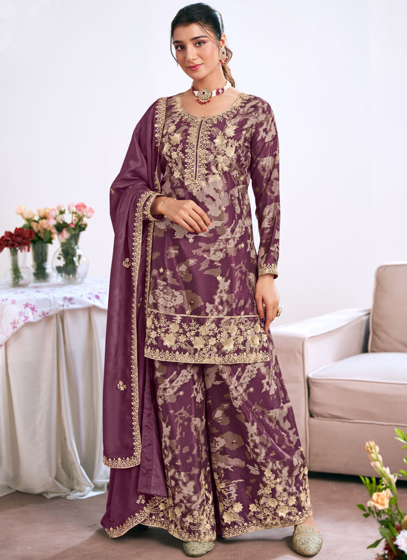 Vegaa Fashion light-purple Embroidery Chinon Silk Salwar suit | Grocsy