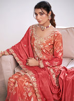 Vegaa Fashion Red Embroidery Chinon Silk Salwar suit | Grocsy