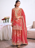 Vegaa Fashion Red Embroidery Chinon Silk Salwar suit | Grocsy