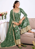 Vegaa Fashion Dark-green Embroidery Chinon Silk Salwar suit | Grocsy
