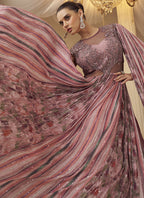 Vegaa Fashion Onion Pink Chinon Silk Embroidered Trendy Wedding Look Stylish Gown | Grocsy