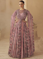 Vegaa Fashion Onion Pink Chinon Silk Embroidered Trendy Wedding Look Stylish Gown | Grocsy