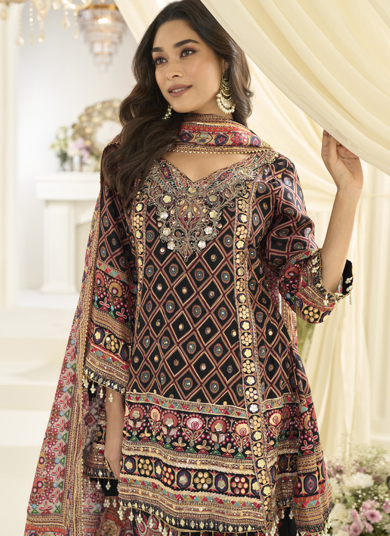 Vegaa Fashion Multicolor Hand Aari Work Naturl Crep Silk Anarkali | Grocsy