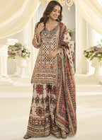Vegaa Fashion Multicolor Hand Aari Work Naturl Crep Silk Anarkali | Grocsy