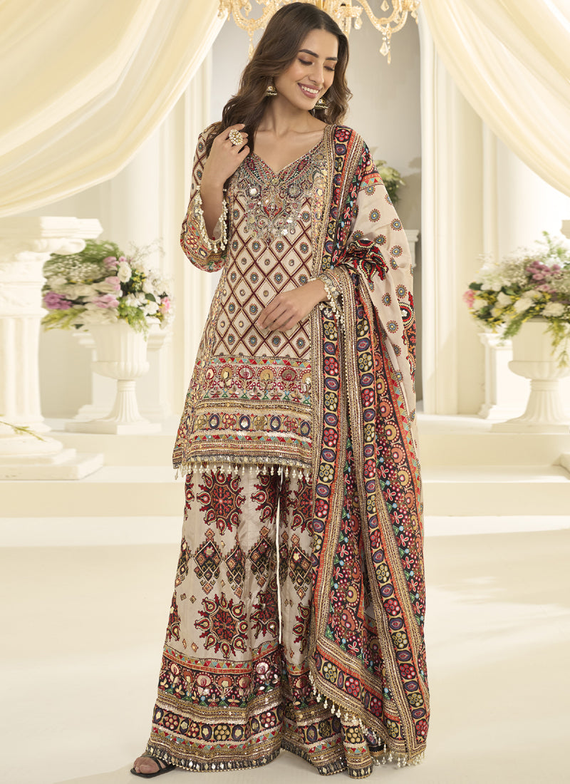 Vegaa Fashion Multicolor Hand Aari Work Naturl Crep Silk Anarkali | Grocsy