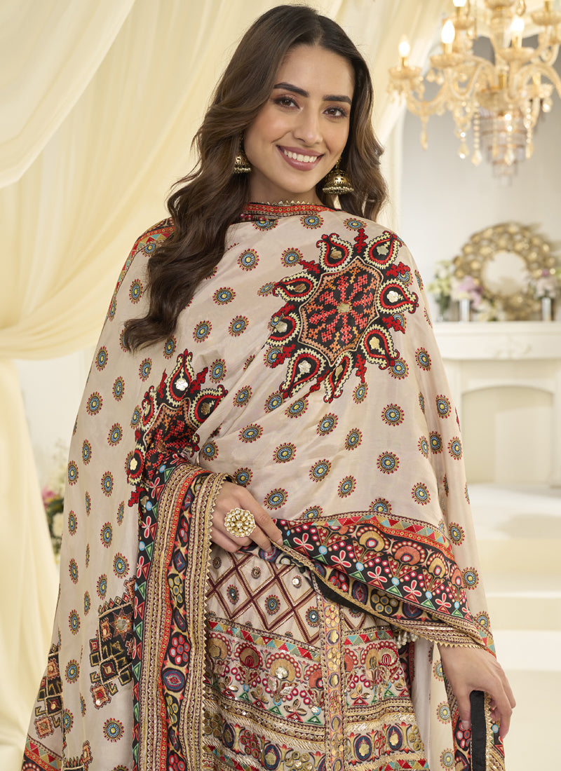Vegaa Fashion Multicolor Hand Aari Work Naturl Crep Silk Anarkali | Grocsy