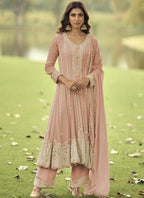Vegaa Fashion Peach Embroiderd Premium Georgette Anarkali Suit | Grocsy