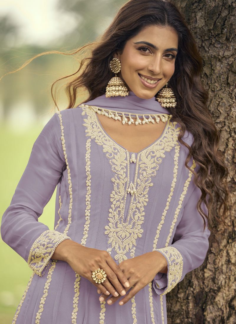 Vegaa Fashion Light-Purple Embroiderd Premium Georgette Anarkali Suit | Grocsy