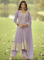 Vegaa Fashion Light-Purple Embroiderd Premium Georgette Anarkali Suit | Grocsy