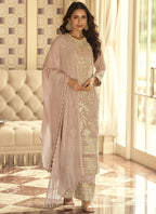 Vegaa Fashion Light Peach Georgette Embroidered Beads Work Palazzo Suit | Grocsy