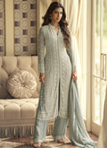Vegaa Fashion Light Grey Georgette Embroidered Beads Work Palazzo Suit | Grocsy