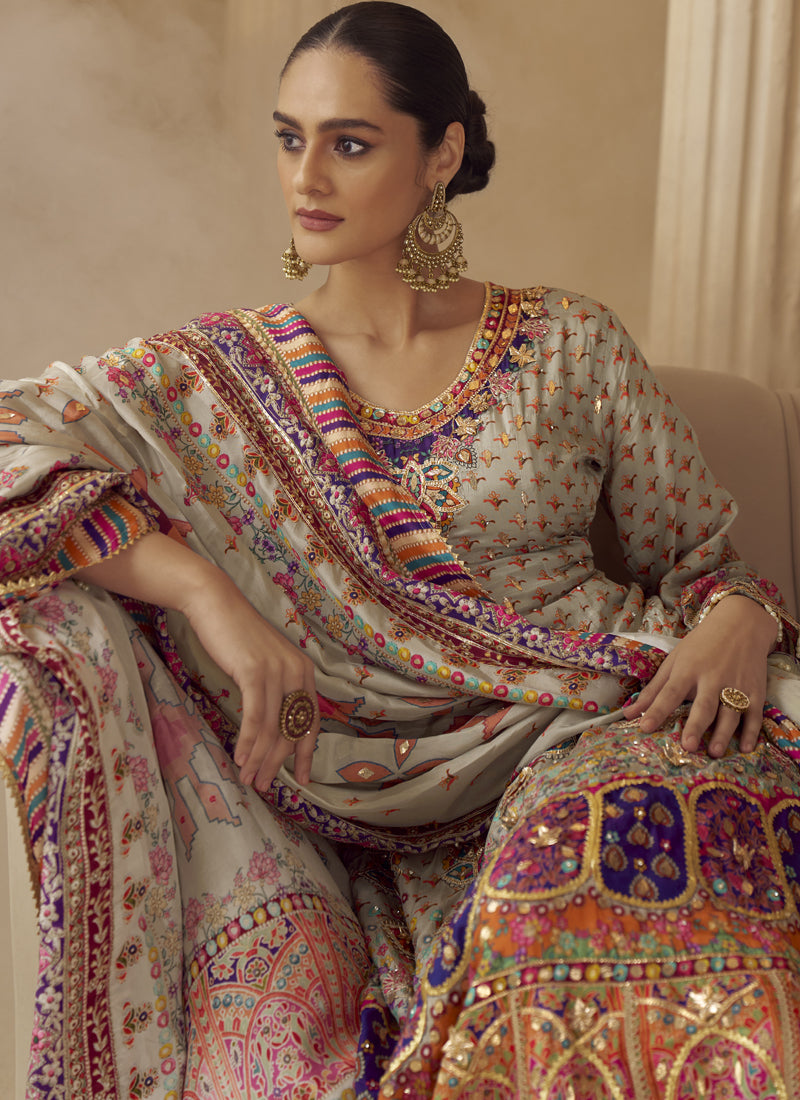 Vegaa Fashion Multicolor Printed Natural Crep Silk Anarkali Suit | Grocsy