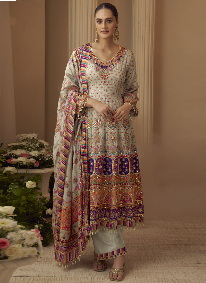 Vegaa Fashion Multicolor Printed Natural Crep Silk Anarkali Suit | Grocsy