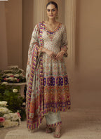 Vegaa Fashion Multicolor Printed Natural Crep Silk Anarkali Suit | Grocsy