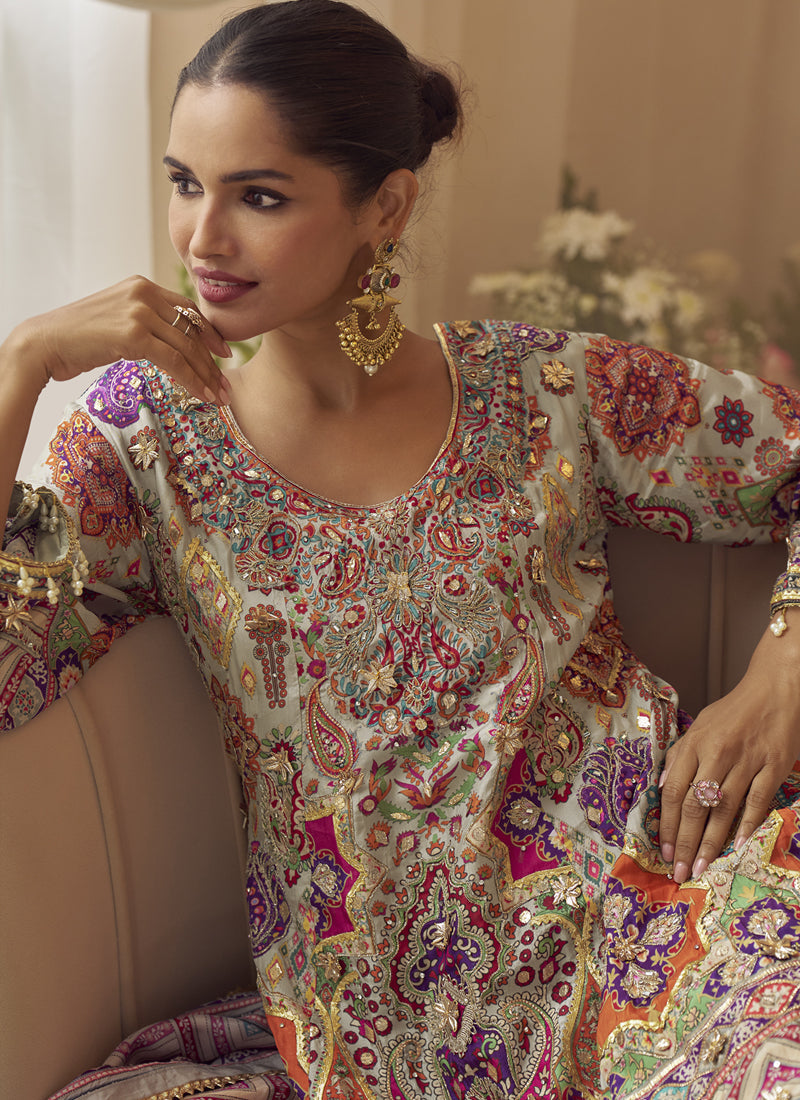Vegaa Fashion Multicolor Printed Natural Crep Silk Anarkali Suit | Grocsy
