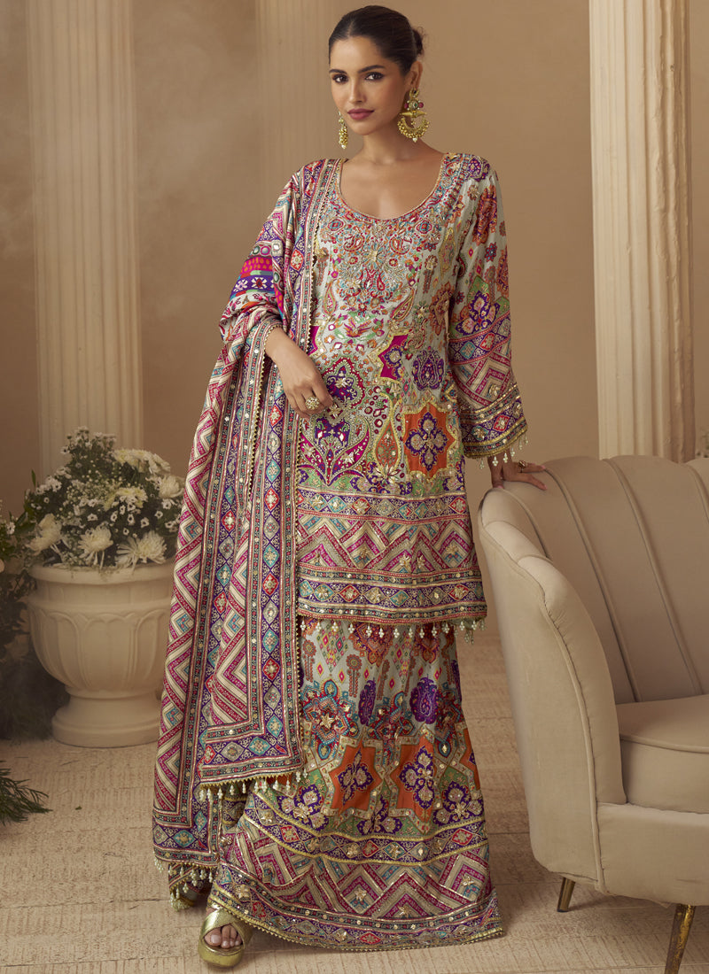 Vegaa Fashion Multicolor Printed Natural Crep Silk Anarkali Suit | Grocsy